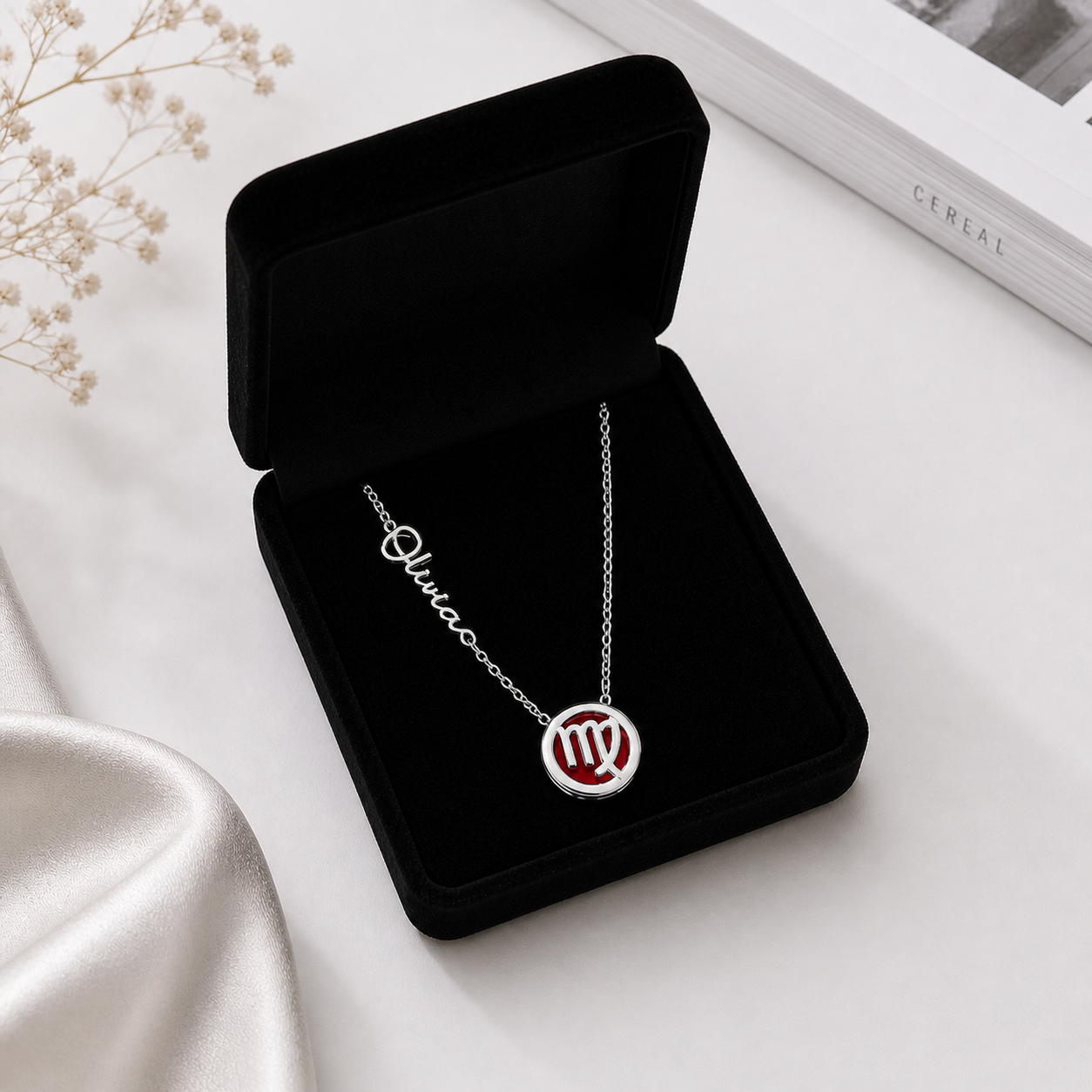 Customized Birthstone and Name Heart Necklace