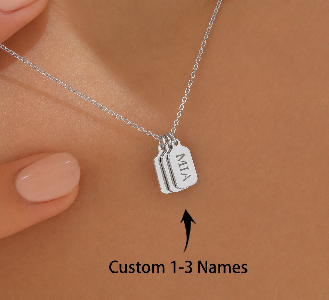 Personalized 1-3 Names Bar Tag Necklace