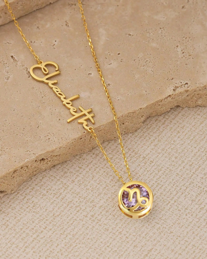 Customized Birthstone and Name Heart Necklace